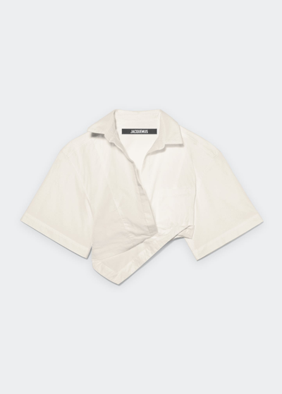 Shop Jacquemus Capri Cropped Asymmetric Shirt In Beige