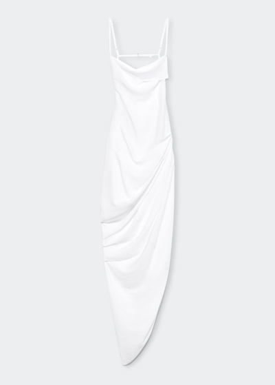 Shop Jacquemus Saudade Cowl-neck Drape Asymmetric Dress In White