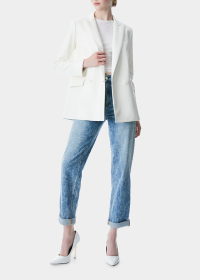 Shop Alice And Olivia Justin Vegan-leather Roll-cuff Blazer In Off White
