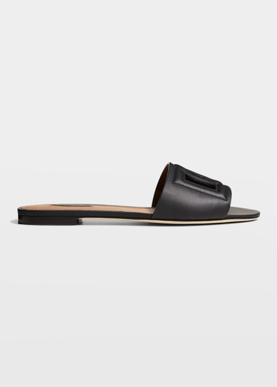 Shop Attico Dg Leather Flat Sandals In Black