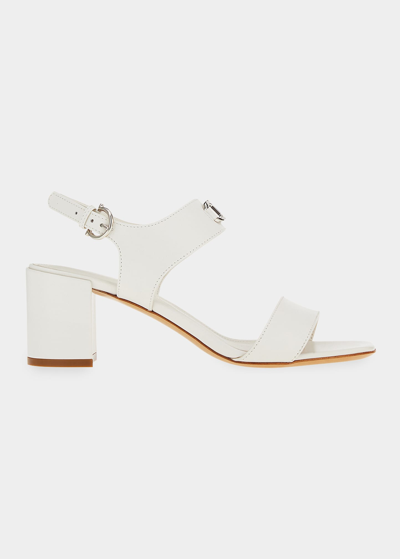 Shop Ferragamo Cayla Calfskin Gancini Bit Slingback Sandals In New Bianco