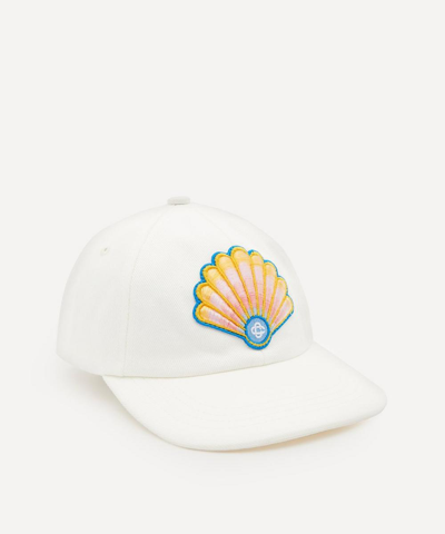 Shop Casablanca Embroidered Shell Cotton Twill Cap In Off White