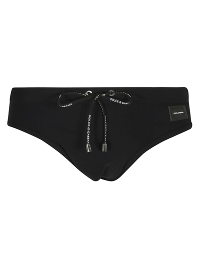 Shop Dolce & Gabbana Drawstring Swim Briefs In Black