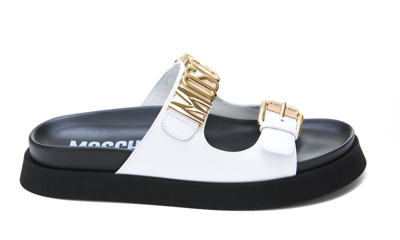 Shop Moschino Logo Sandals In White