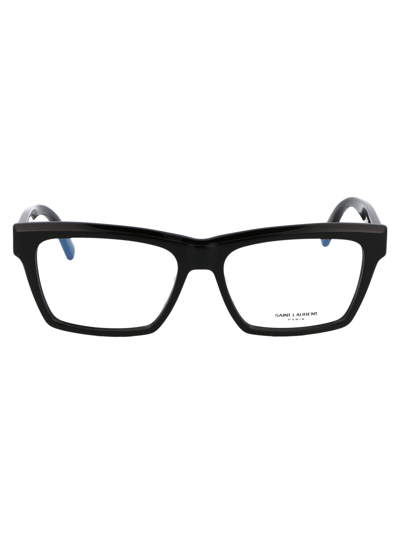 Shop Saint Laurent Sl M104 Opt Glasses In 001 Black Black Transparent