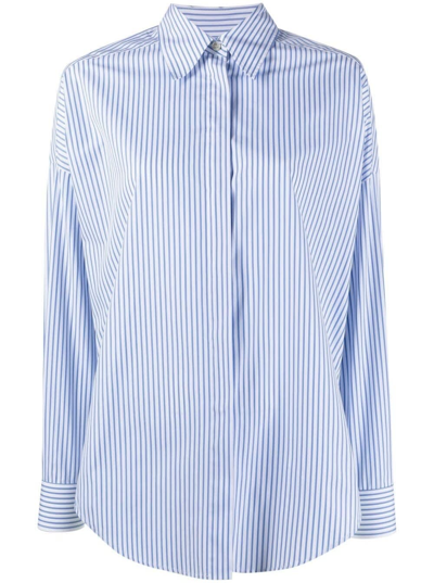 Shop Alberto Biani Striped Cotton Poplin Shirt In Light Blue