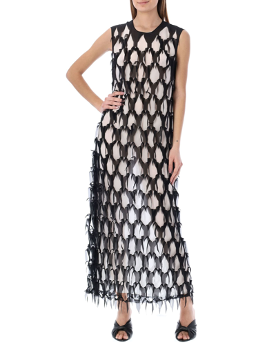 Shop Maison Margiela Cut-out Silk-blend Long Dress In Black Ivory