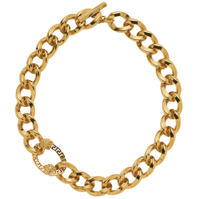 Shop Versace Chain Necklace With Greca In Gold