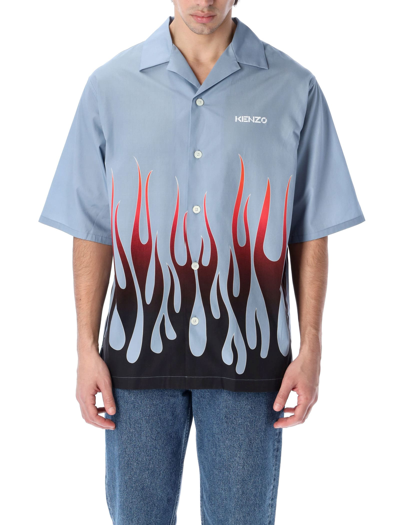 Shop Kenzo Flames Bowling Shirt In Light Blue