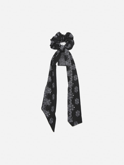 Shop Saint Laurent Stretch Fabric Scrunchie With All-over Bandana Print In Black, White