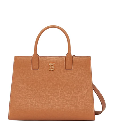 Shop Burberry Mini Leather Frances Tote Bag In Brown