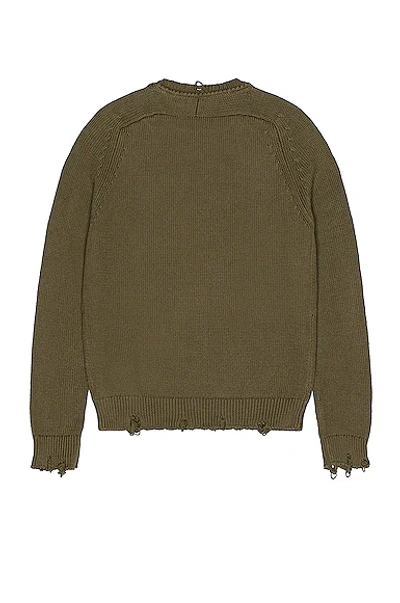Saint Laurent Khaki Cotton Distressed Sweater In Khaki