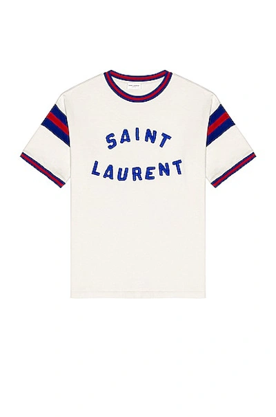Shop Saint Laurent Sport Vintage T-shirt In Dirty Ecru & Bleu