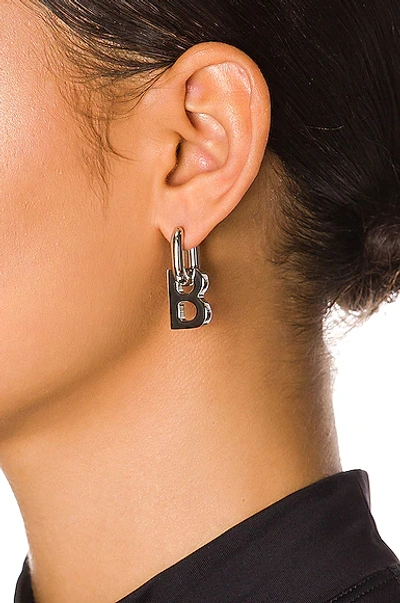 Shop Balenciaga Xs B Chain Earrings In Shiny Silver