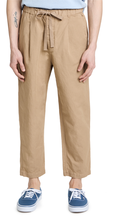 Shop Alex Mill Pull On Pants In Cotton Linen In Vintage Khaki