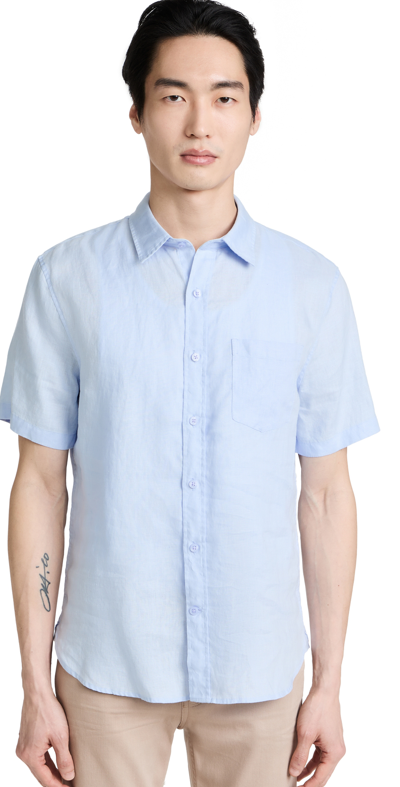Shop Vince Linen Short Sleeve Button Down Shirt In Lucent Blue