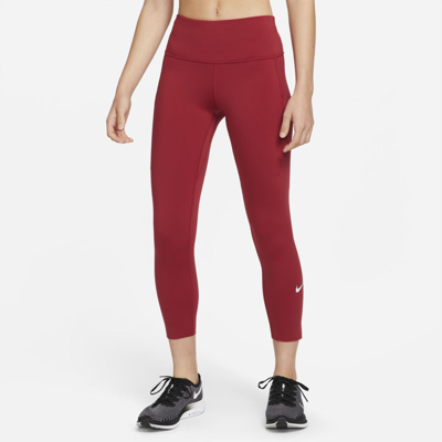 Shop Nike Epic Luxe Women's Mid-rise Crop Pocket Running Leggings In Pomegranate