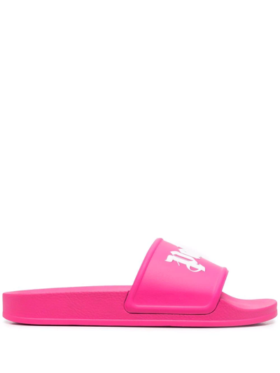 Shop Palm Angels Logo-print Open-toe Slides In Pink