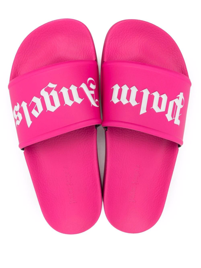 Shop Palm Angels Logo-print Open-toe Slides In Pink