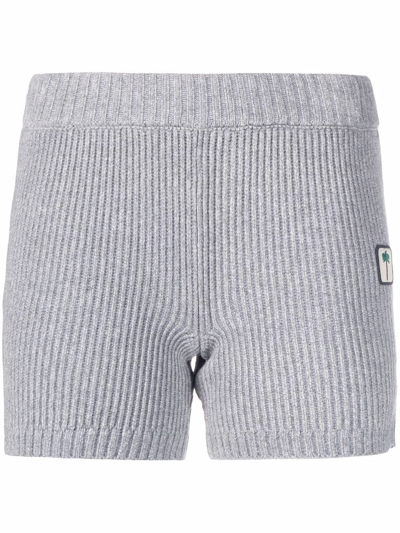 Shop Palm Angels Patch-detail Ribbed-knit Shorts In Grey