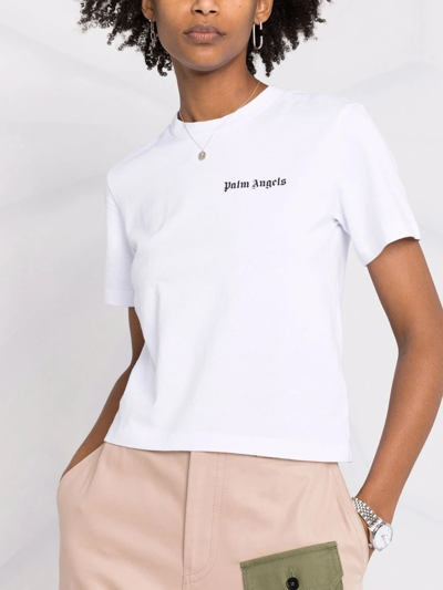 Shop Palm Angels Logo-print Cotton T-shirt In White