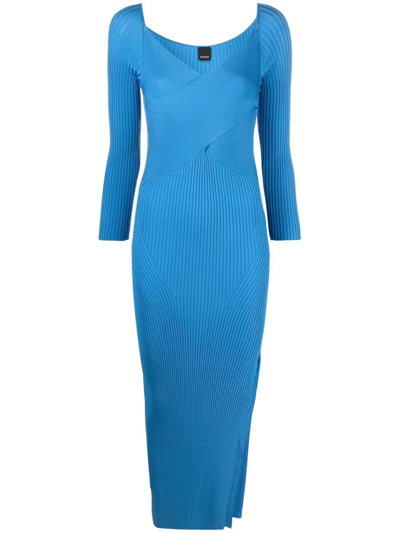 Shop Pinko Ribbed Knit Midi Dress In Blue