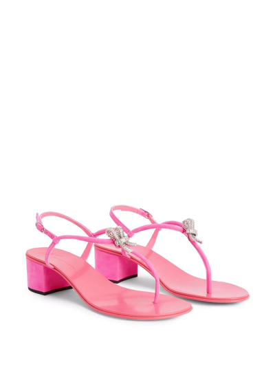 Shop Giuseppe Zanotti Clementyne 40mm Crystal-embellished Flip-flops In Pink