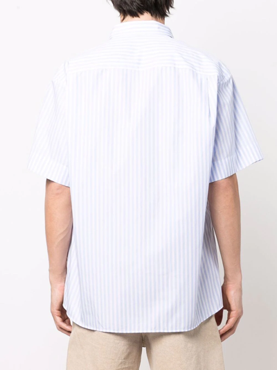 Shop Vivienne Westwood Short-sleeved Pinstripe Square-print Shirt In Blue