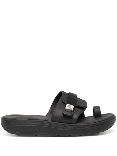 Shop Suicoke Uta Rubber Toe-strap Slides In Black