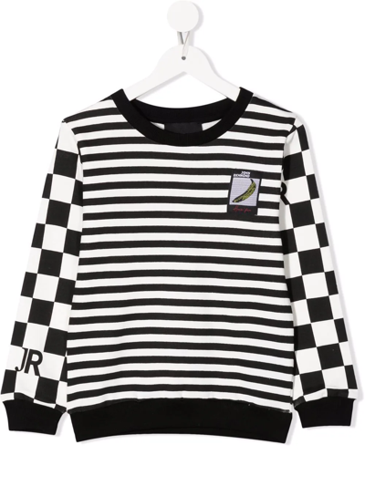 Shop John Richmond Junior Logo Striped Check Sweatshirt In White