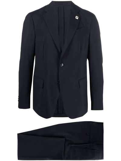 Shop Lardini Brooch-detail Single-breasted Suit In Blue