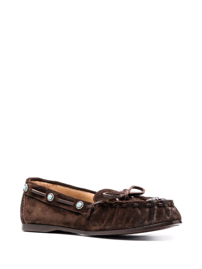 Shop Sartore Stud-embellished Suede Loafers In Brown