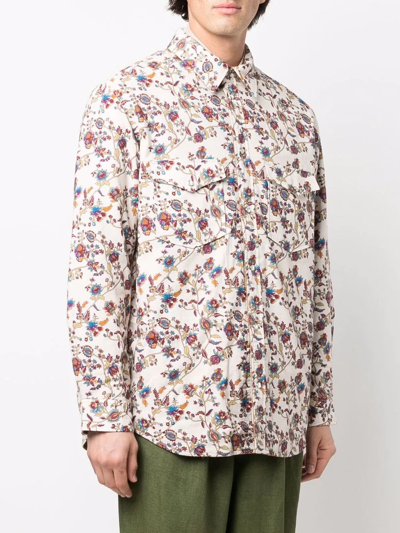 Shop Isabel Marant Floral-print Cotton Shirt Jacket In Neutrals