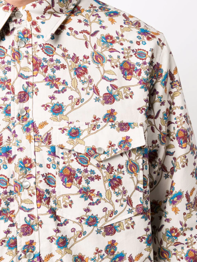 Shop Isabel Marant Floral-print Cotton Shirt Jacket In Neutrals