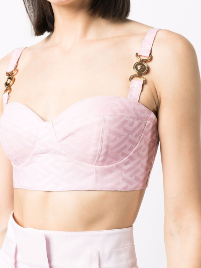 Shop Versace Greca-print Crop Top In Pink