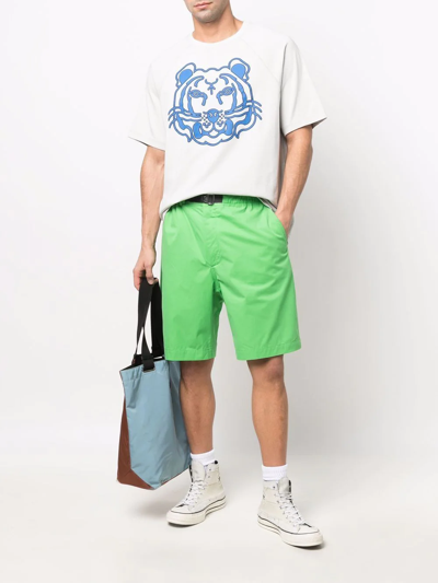 Shop Kenzo Buckle-fastened Cotton Shorts In Green