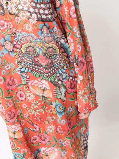 Shop Junya Watanabe Floral-print Shirt Dress In Orange