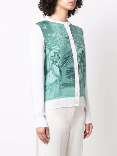Ferragamo Cardigan With Silk Panel Inserts In White