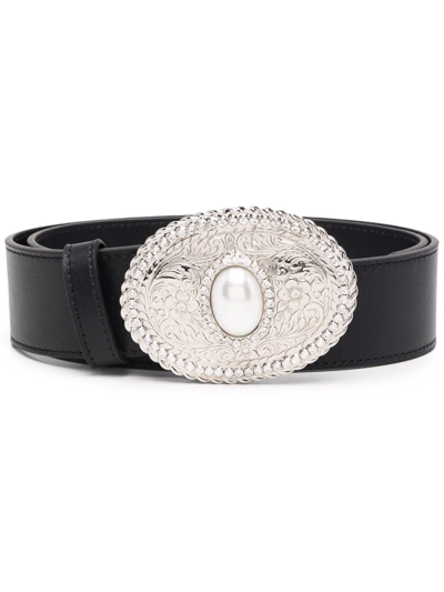 Shop Alessandra Rich Faux-pearl Detail Belt In Black