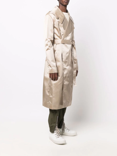 Shop Rick Owens Satin-finish Trench Coat In Neutrals