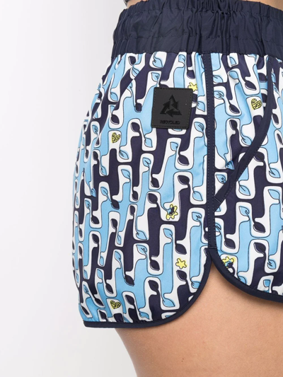 Shop Moncler Abstract-print Mini Shorts In Blue