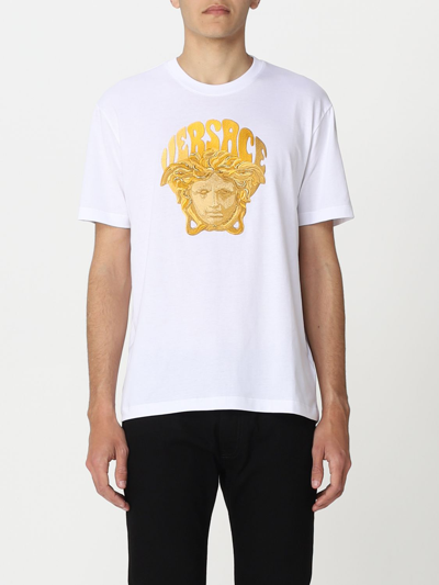Shop Versace Medusa Cotton T-shirt In White
