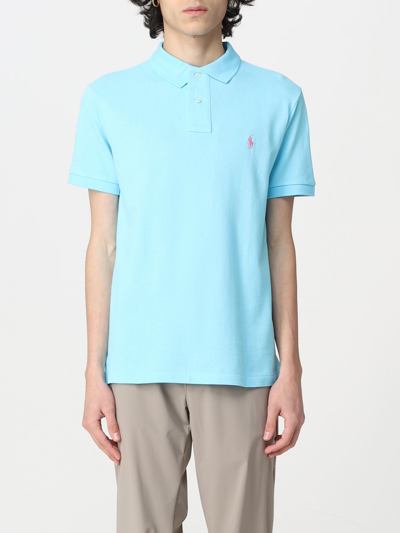 Shop Polo Ralph Lauren Cotton Polo Shirt With Logo In Turquoise