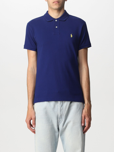 Shop Polo Ralph Lauren Cotton Polo Shirt With Logo In Blue 2