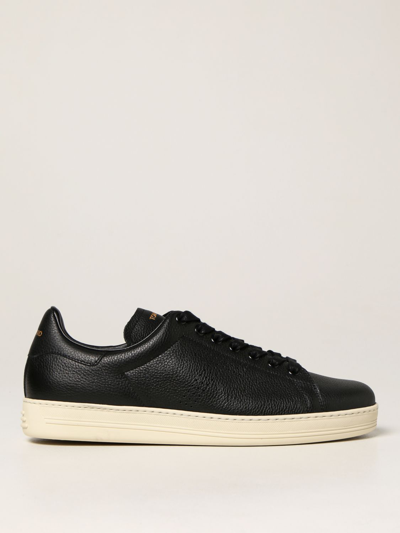 Shop Tom Ford Sneakers In Grained Leather In Black