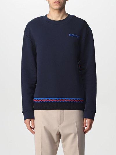 Shop Missoni Sweatshirt With Knitted Detail In Blue