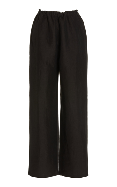 Shop Totême Women's Stretch Linen-blend Wide-leg Pants In Black
