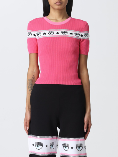 Shop Chiara Ferragni Sweater With Logomania Band In Pink