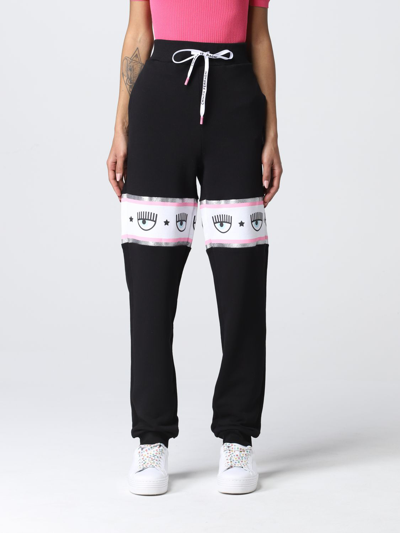 Shop Chiara Ferragni Jogging Pants In Cotton Blend In 黑色