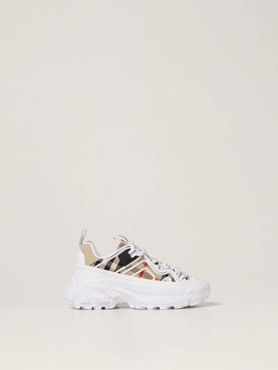 Shop Burberry Arthur Fabric Sneakers With Check Vintage Pattern In Beige